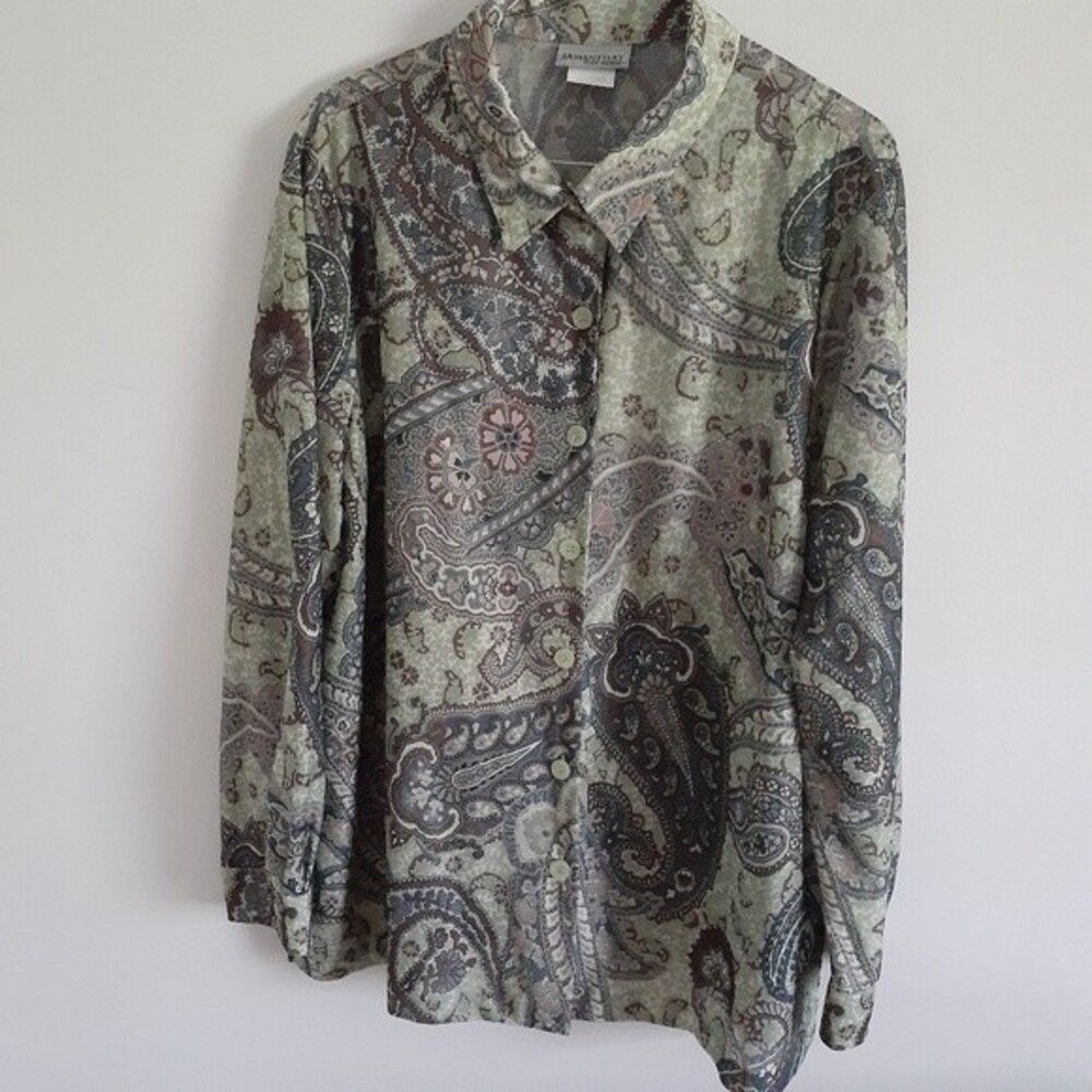Samantha Style Shop vintage Paisley green blouse top shirt 1x xl grandmacore